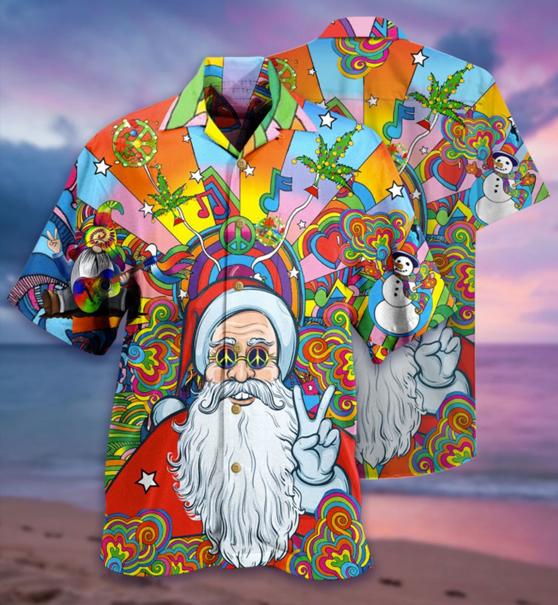 Hippie Funny Santa Claus Hawaiian Shirt