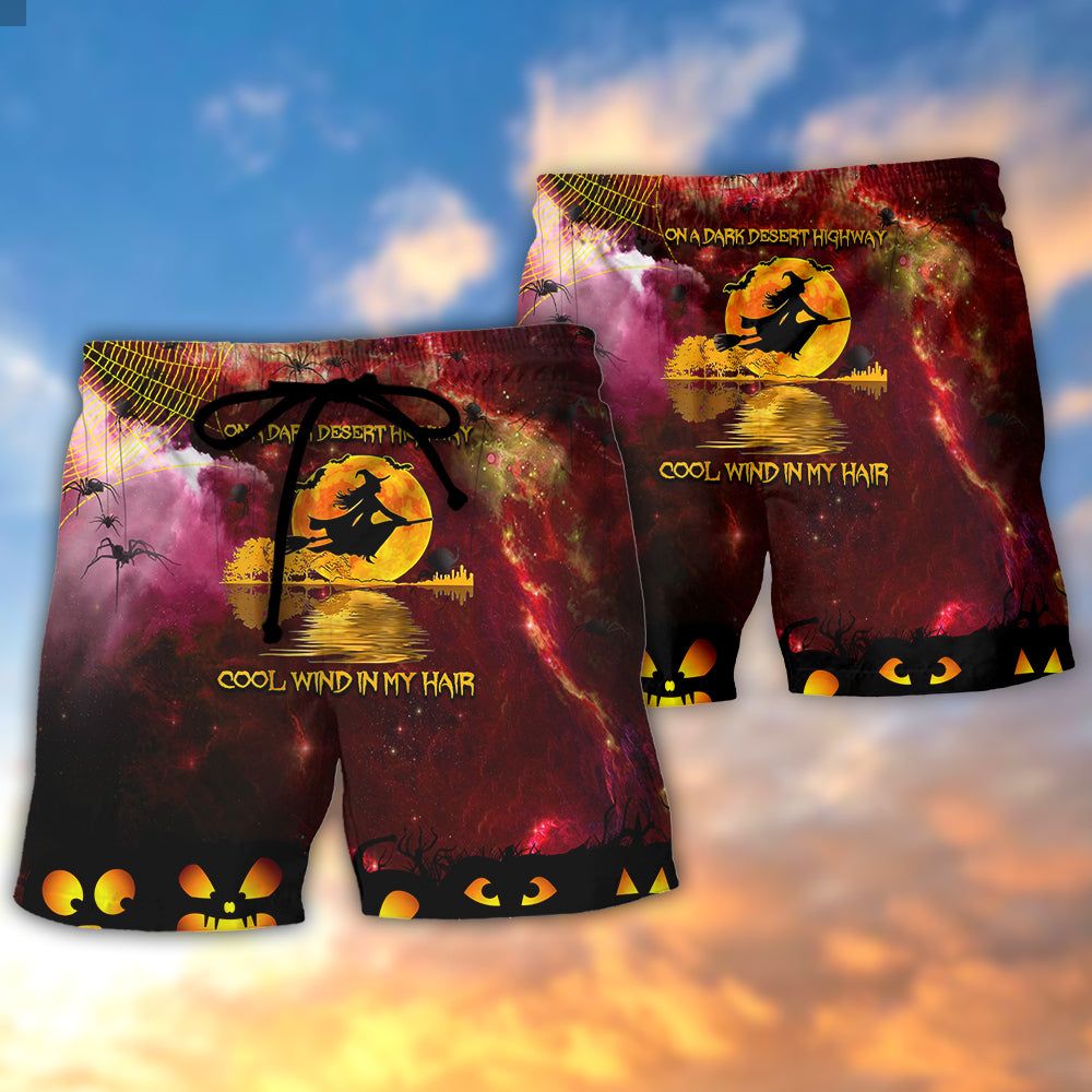 Hippie Halloween On A Dark Desert Highway Cool Wind In My Hair Witch Trendy Aloha Hawaiian Beach Shorts