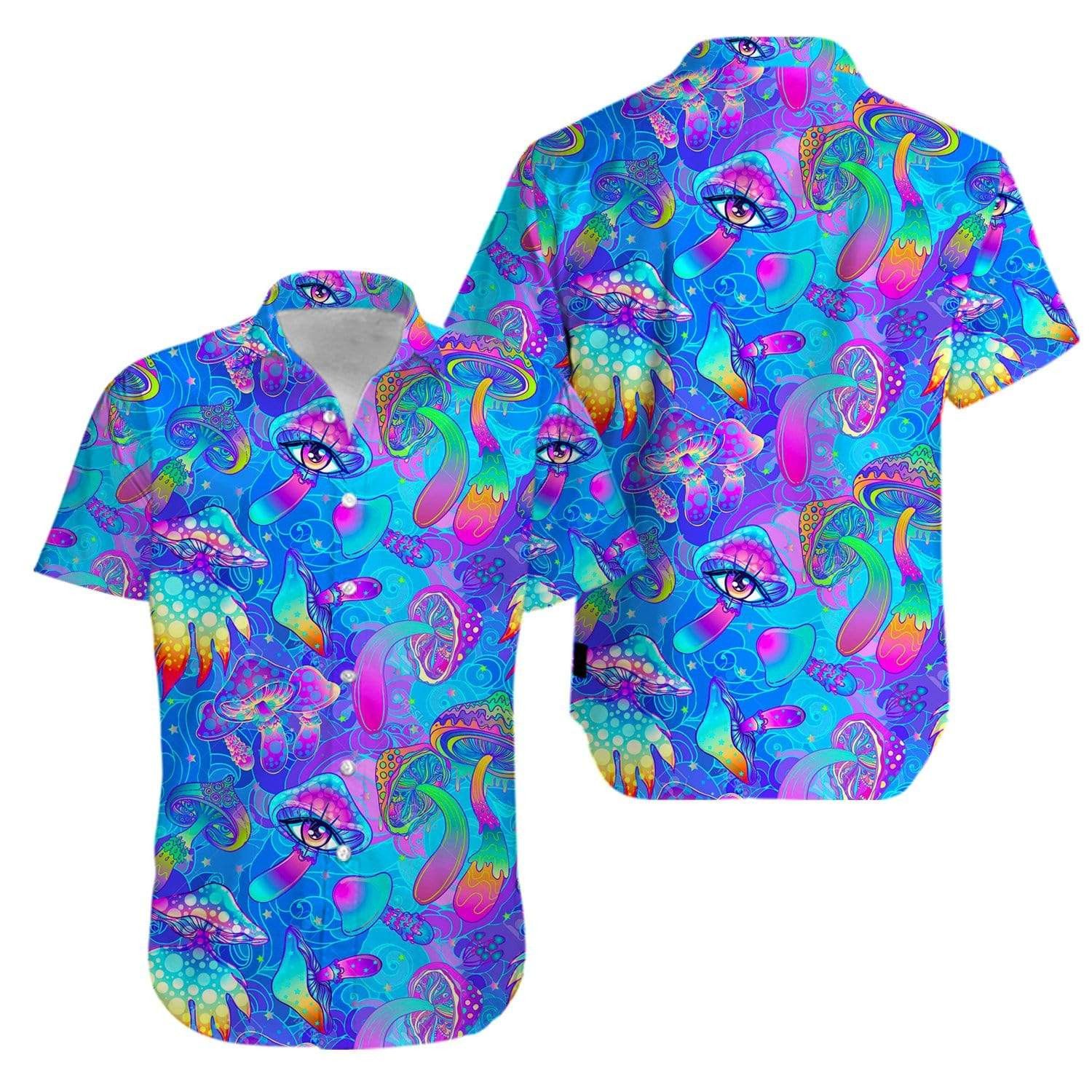 Hippie Hawaii Shirt Hippie Trippy Eyes Mushroom Blue Pink Hawaiian Aloha Shirt