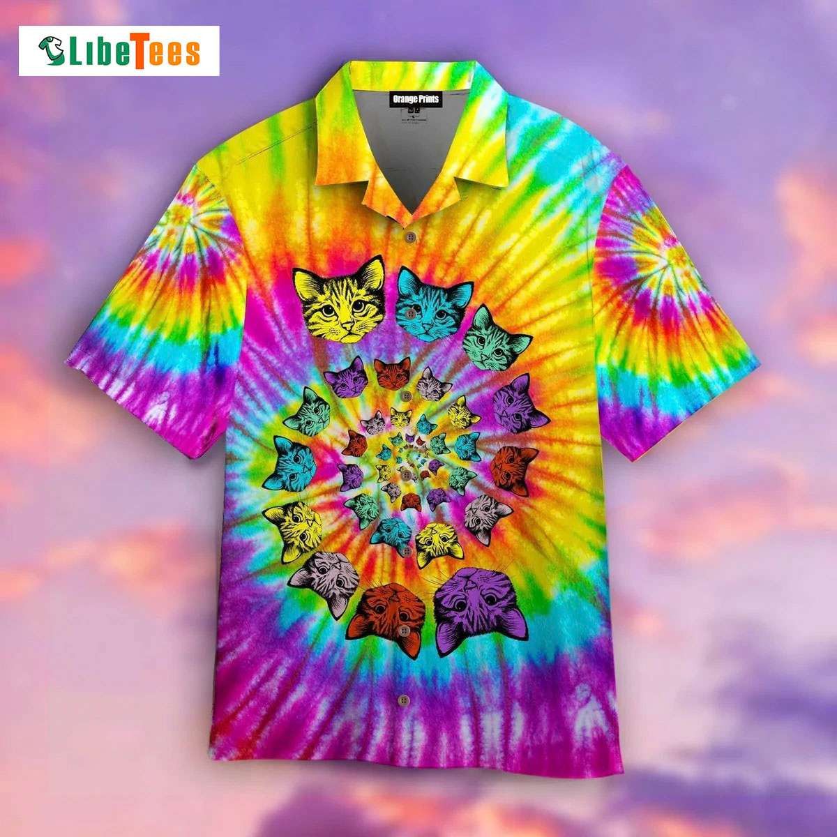 Hippie Inspired Tie Dye Cat Cute Hawaiian Shirt