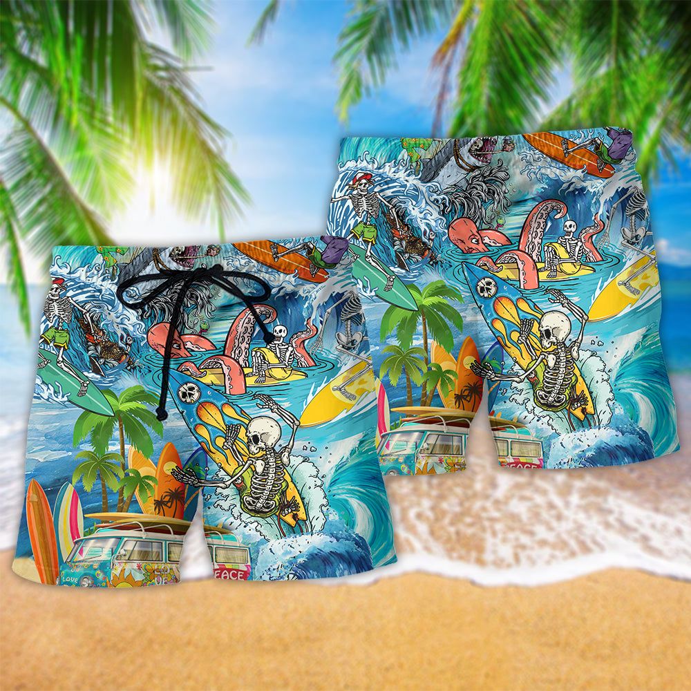 Hippie Live To Surf To Live Trendy Aloha Hawaiian Beach Shorts