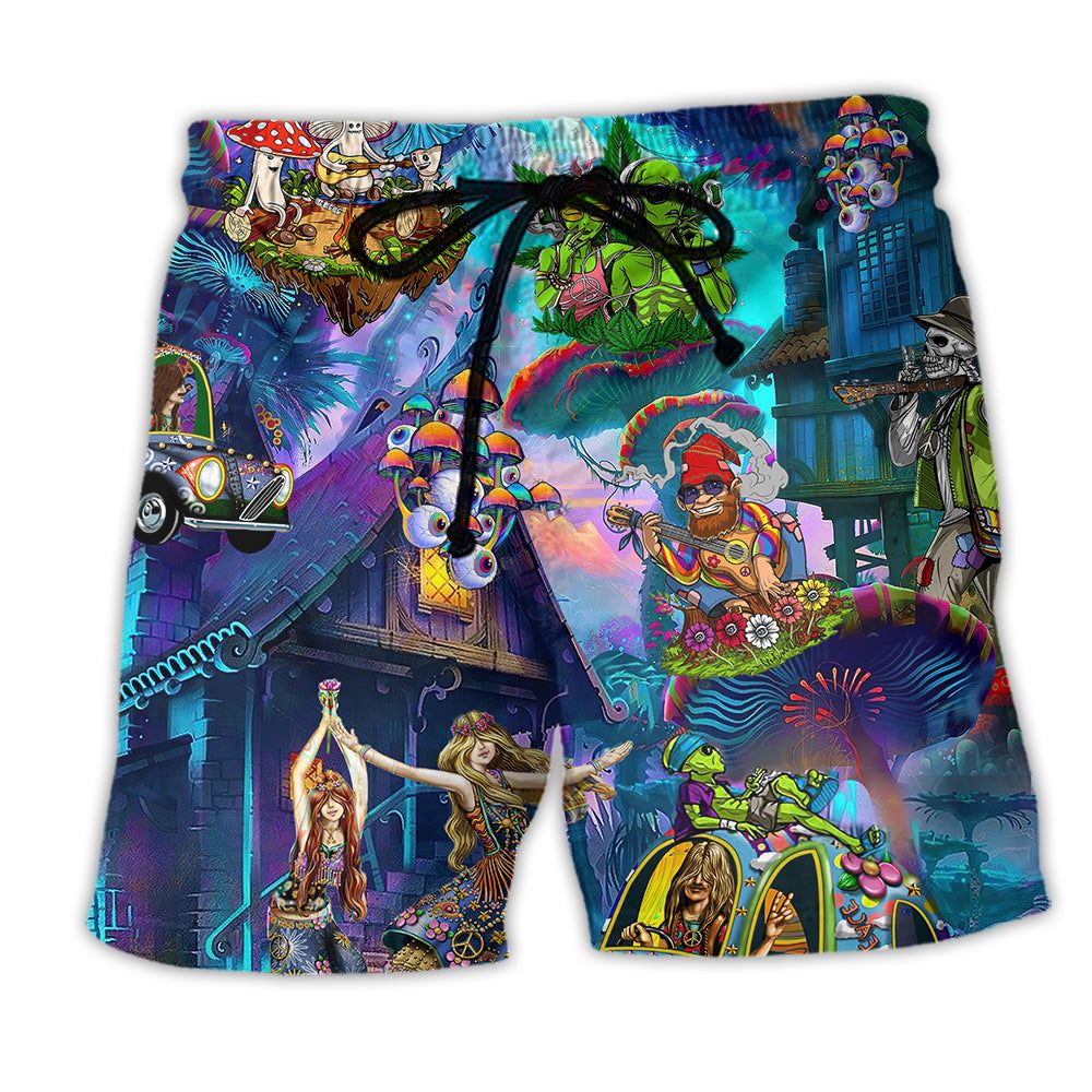 Hippie Love Life Alien Funny Trendy Aloha Hawaiian Beach Shorts