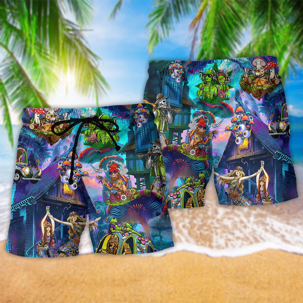 Hippie Love Life Alien Funny Trendy Aloha Hawaiian Beach Shorts