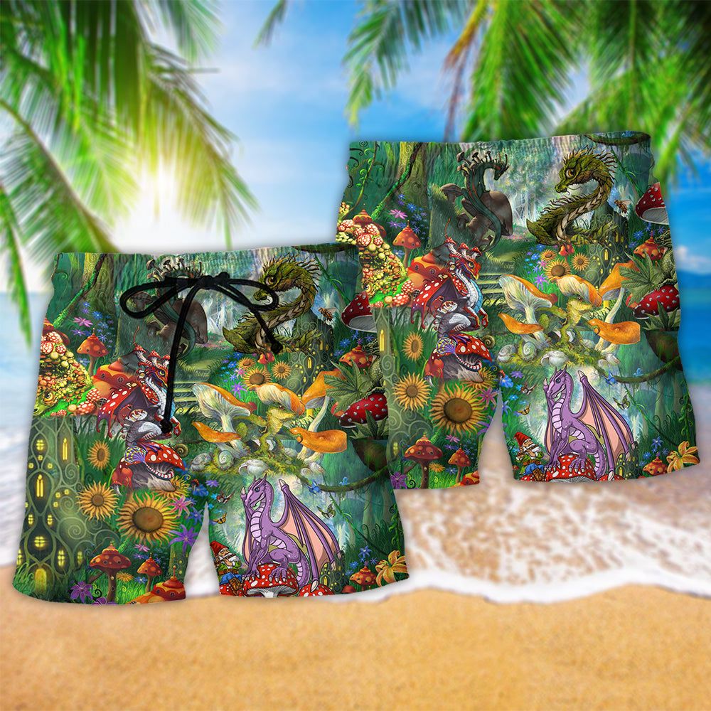 Hippie Magic Mushrooms Dragon Color Trendy Aloha Hawaiian Beach Shorts