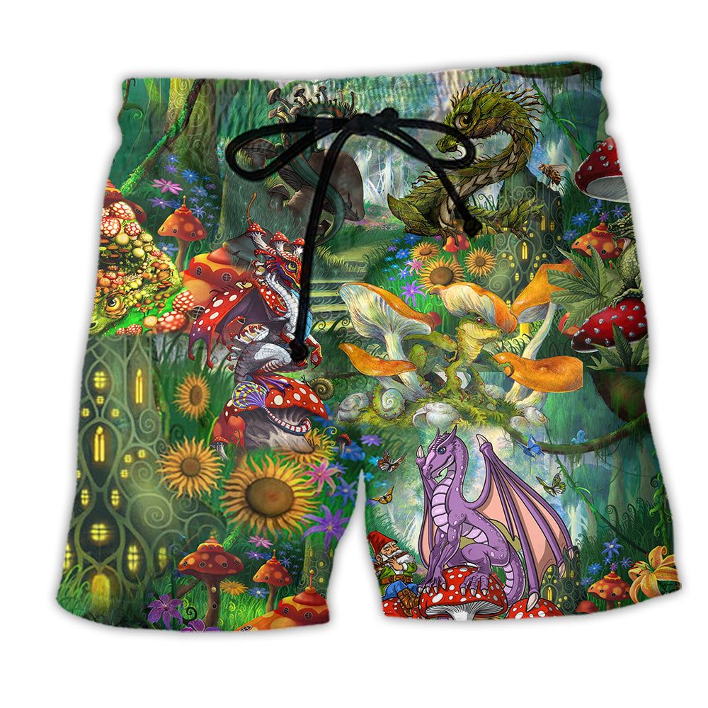Hippie Magic Mushrooms Dragon Color Trendy Aloha Hawaiian Beach Shorts