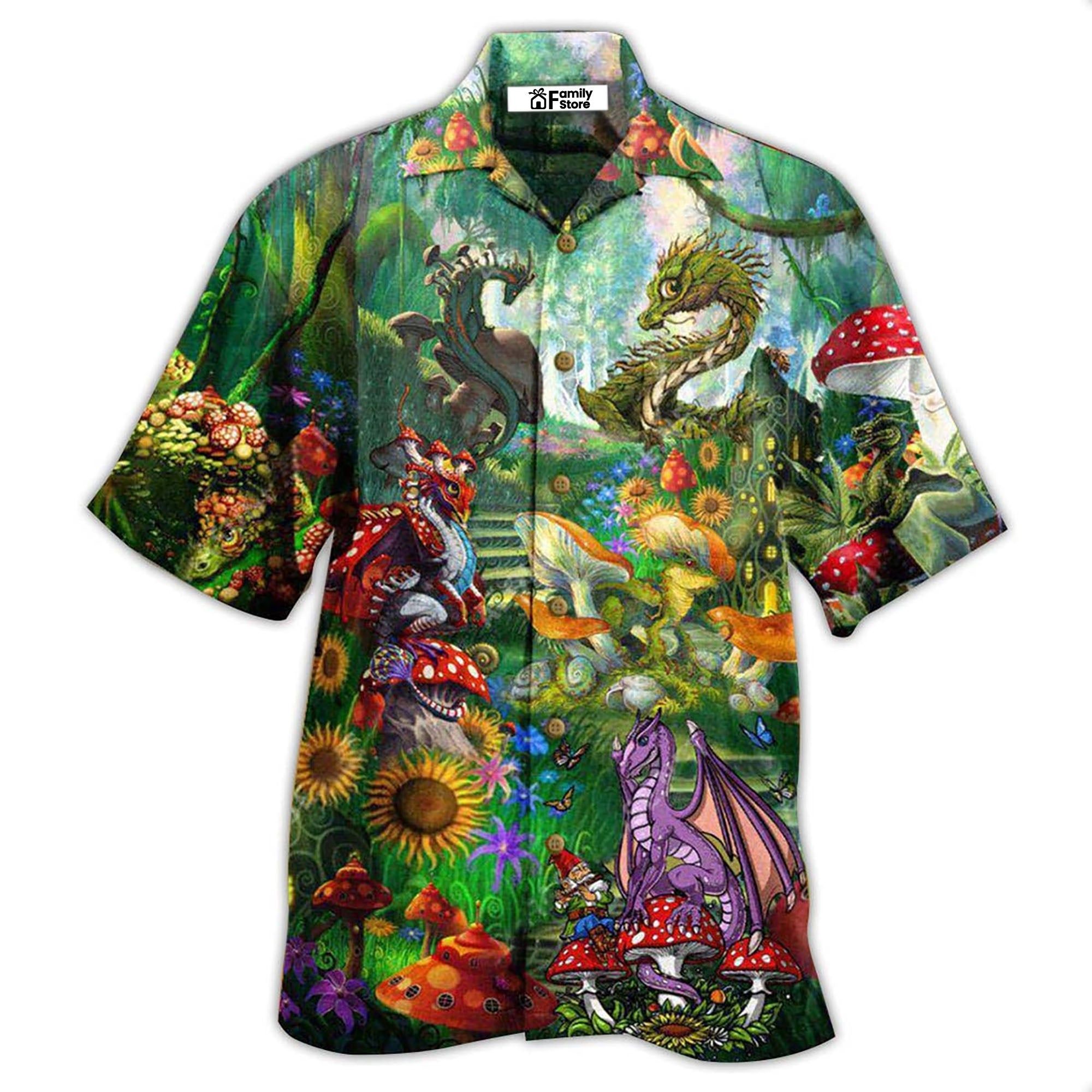 Hippie Magic World Mushrooms Dragon Hawaiian Shirt