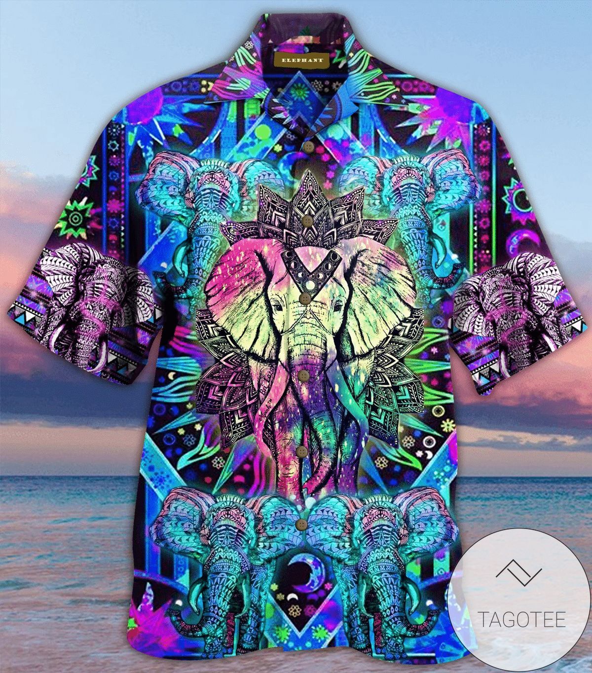 Hippie Mandala Elephant Hawaiian Shirt Design Tropical Exclusive Elegance