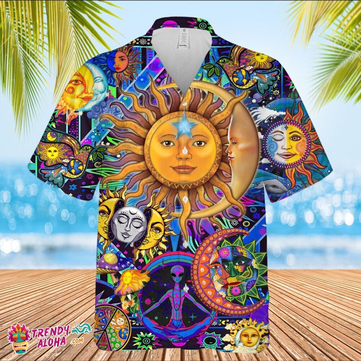Hippie Moon Sun Embrace 3D Print Premium Hawaiian Unisex Shirt