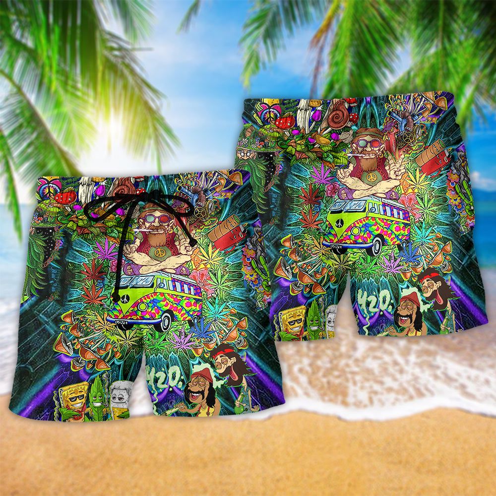 Hippie Mushroom Alien Bus Everything Colorful Trendy Aloha Hawaiian Beach Shorts