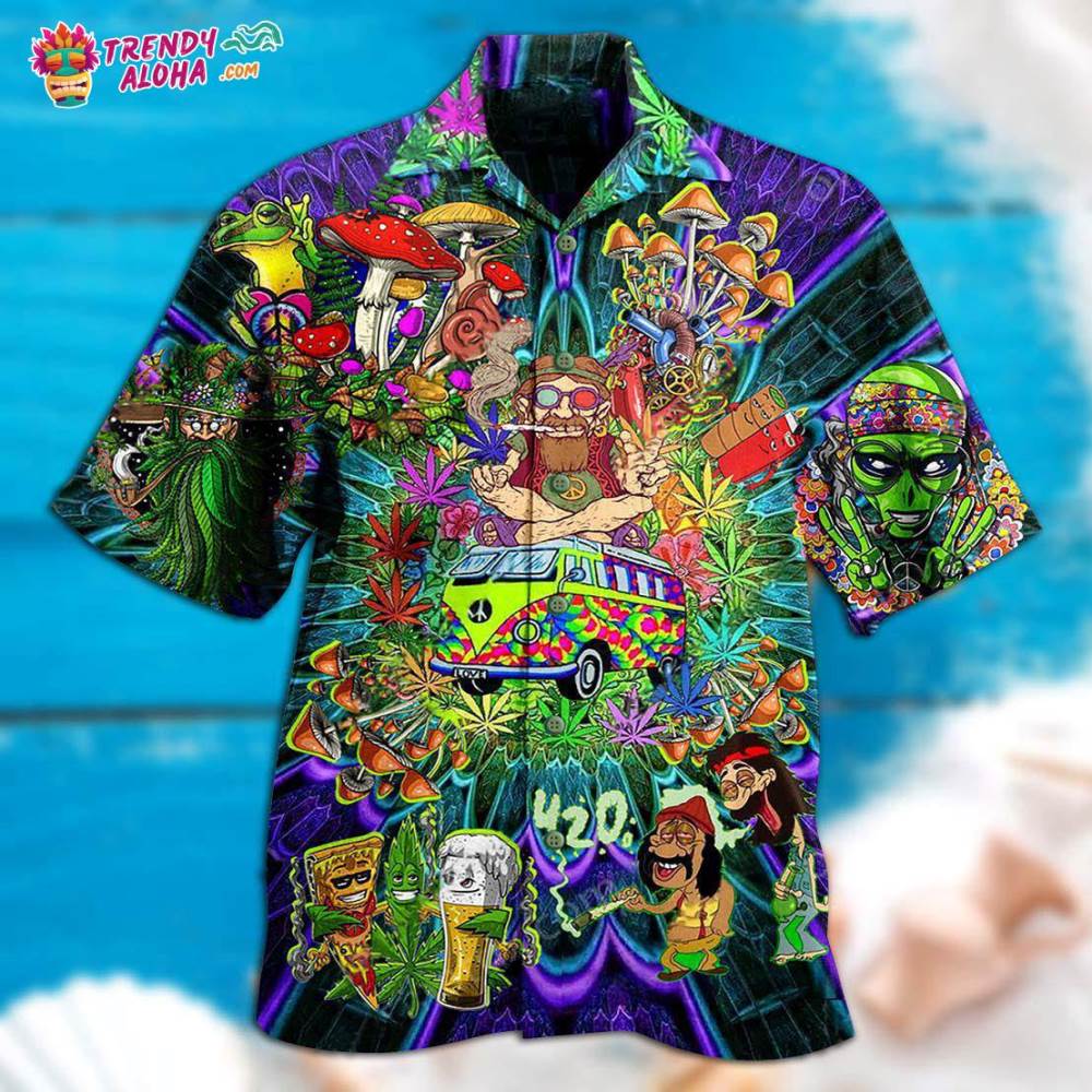 Hippie Mushroom Alien Bus Everything Funny Style Hawaiian Shirt – Trendy Aloha