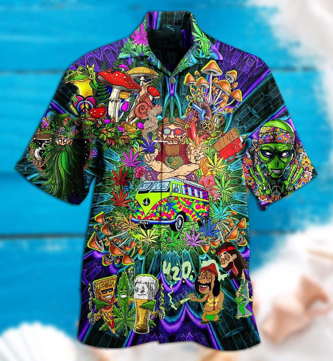 Hippie Mushroom Alien Bus Everything Funny Style Hawaiian Shirt