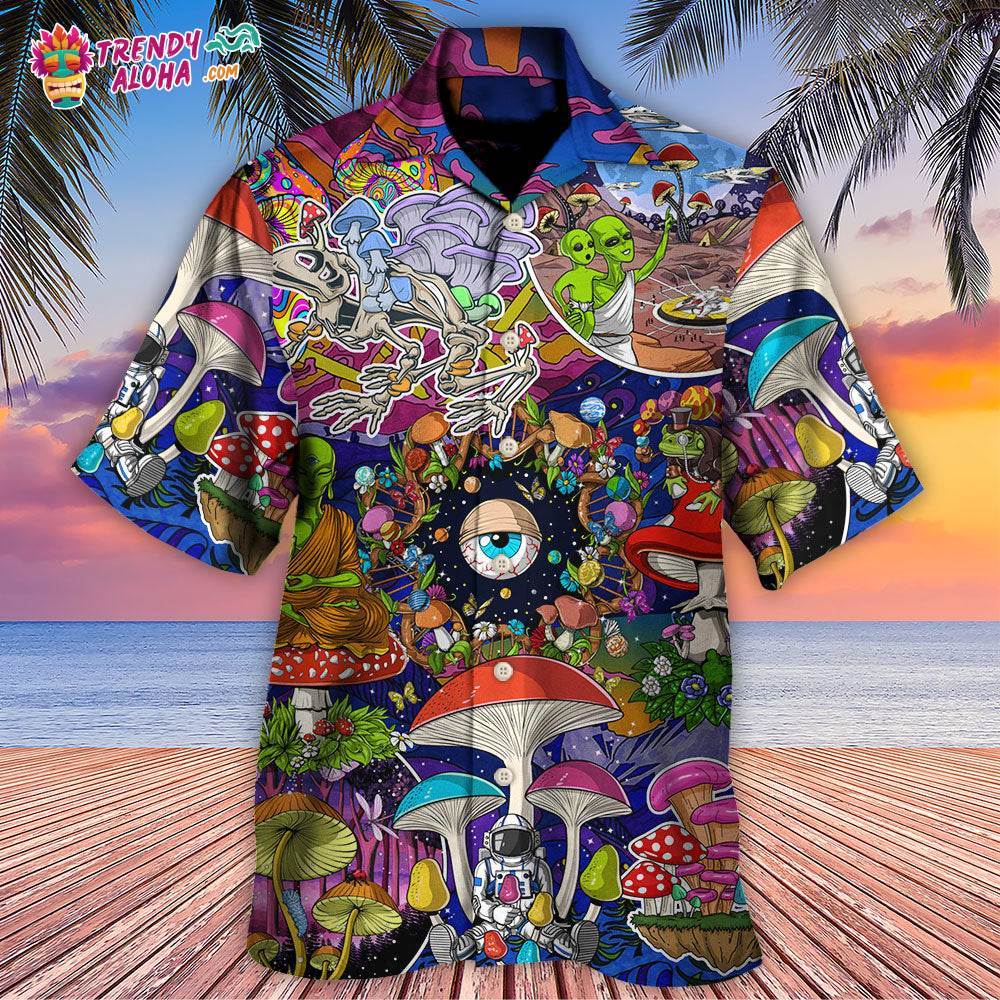 Hippie Mushroom Aliens Stay Hippie Colorful Art Hawaiian Shirt – Trendy Aloha