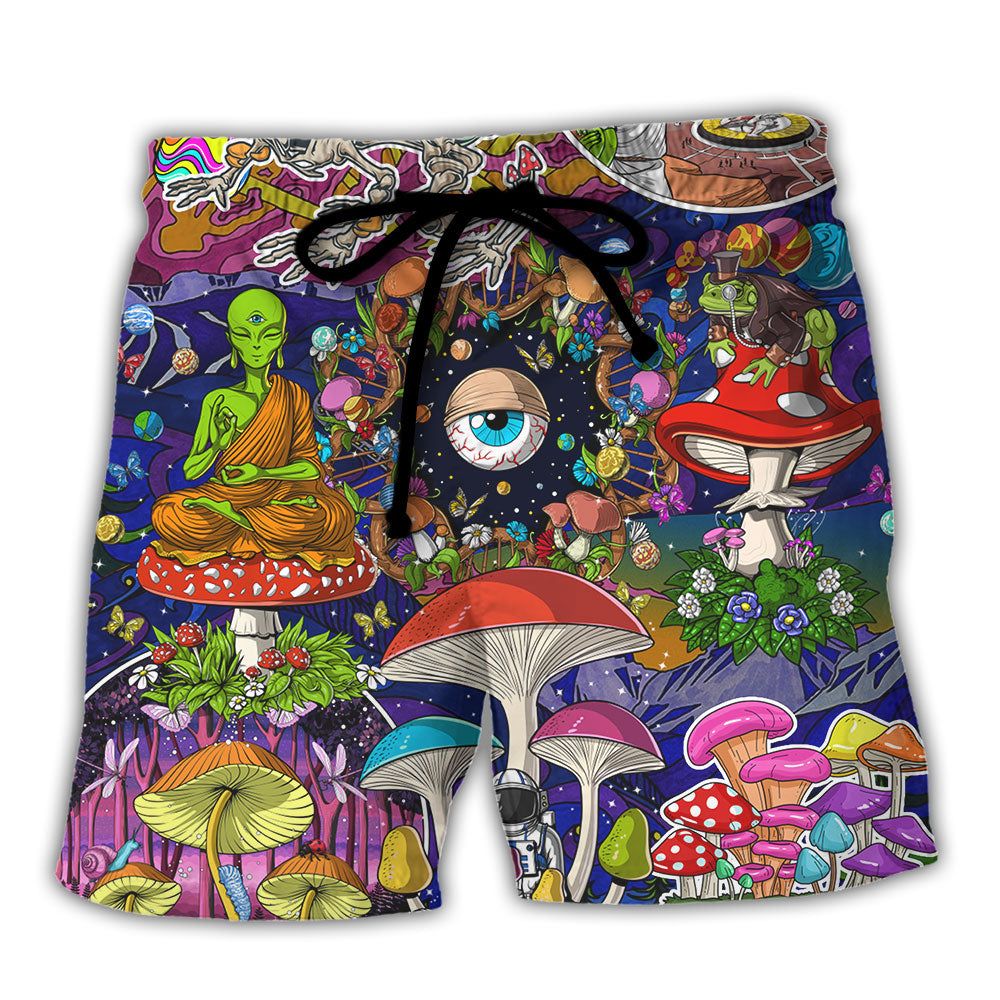Hippie Mushroom Aliens Stay Hippie Colorful Art Trendy Aloha Hawaiian Beach Shorts