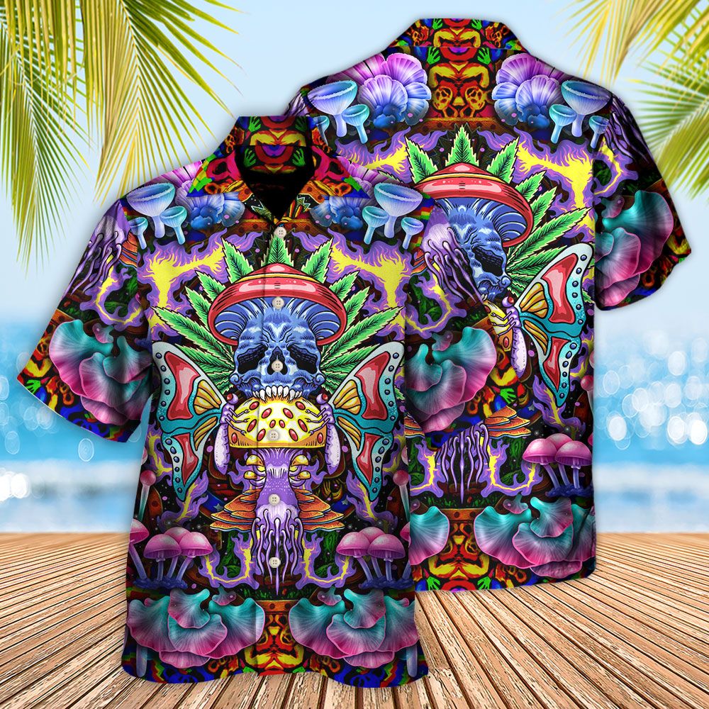 Hippie Mushroom And Skull Art Hawaiian Shirt