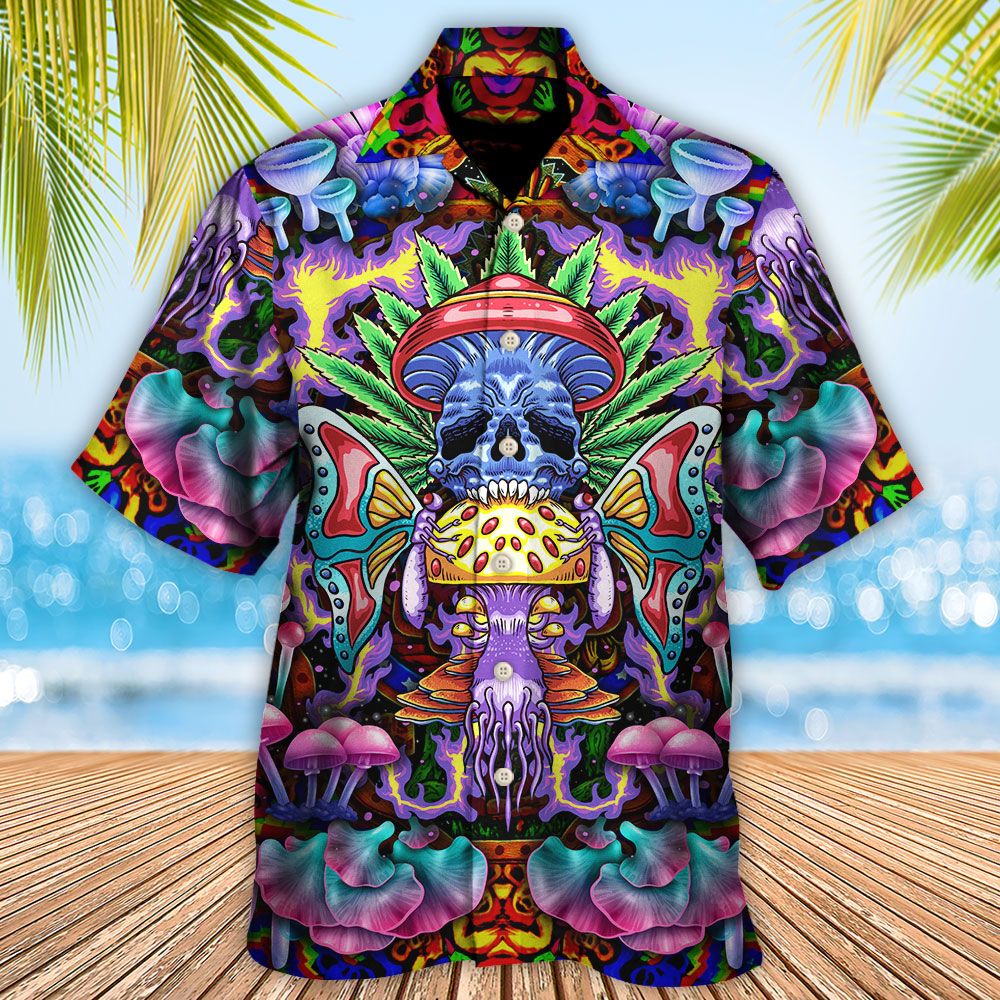 Hippie Mushroom And Skull Art Hawaiian Shirt