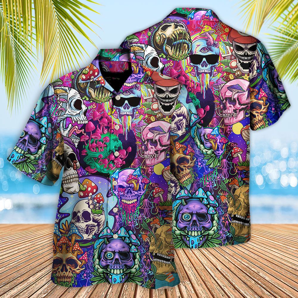 Hippie Mushroom And Skull Colorful Art Hawaiian Shirt