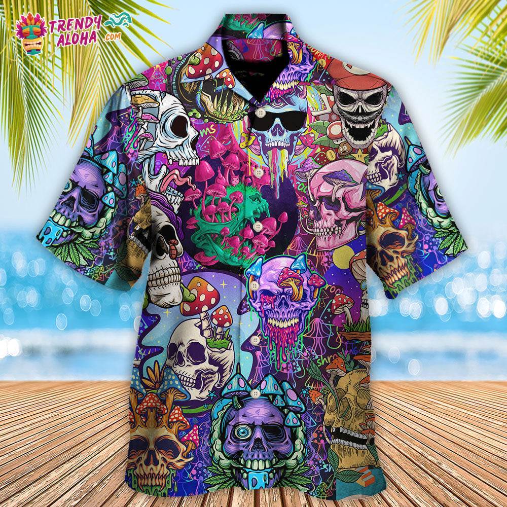 Hippie Mushroom And Skull Colorful Art Hawaiian Shirt – Trendy Aloha