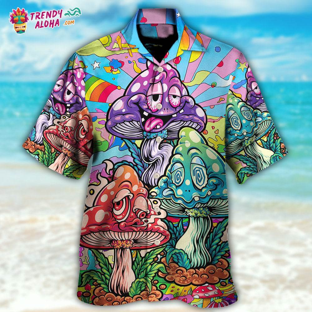 Hippie Mushroom Colorful Hippie Happy Life Hawaiian Shirt – Trendy Aloha