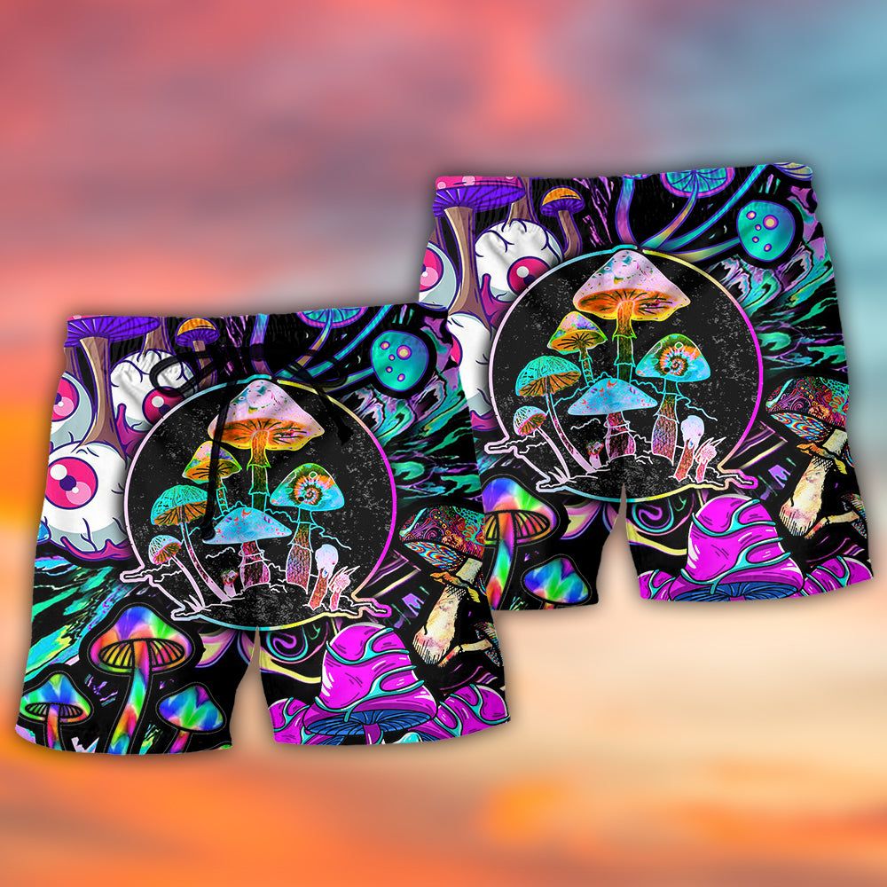 Hippie Mushroom Colorful Neon Light Cool Style Trendy Aloha Hawaiian Beach Shorts