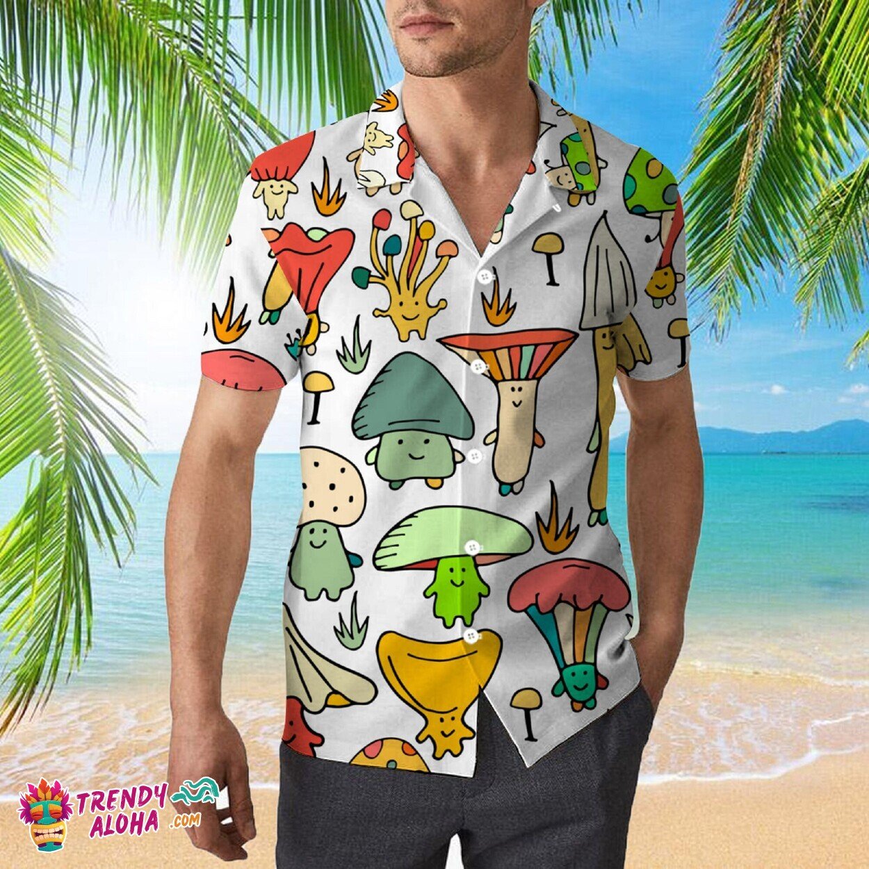 Hippie Mushroom Colorful Unisex Casual Hawaiian Beachwear Shirt