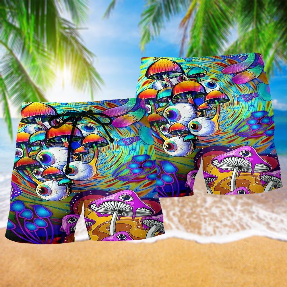 Hippie Mushroom Eyes Style Trendy Aloha Hawaiian Beach Shorts