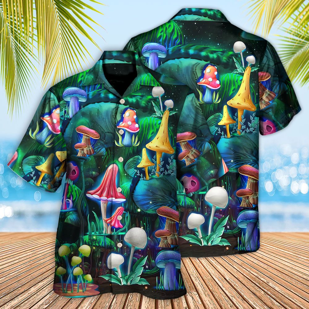 Hippie Mushroom Galaxy Neon Art Hawaiian Shirt