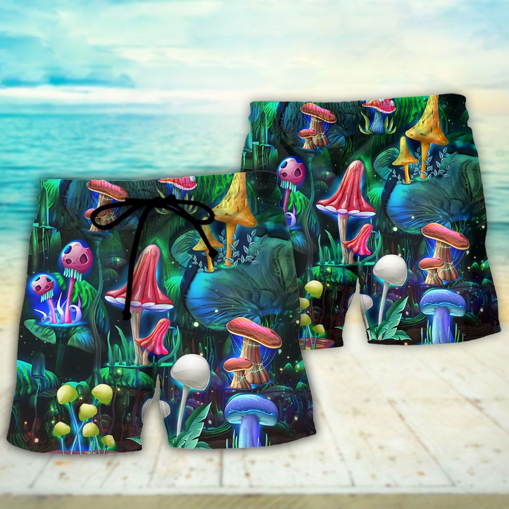 Hippie Mushroom Galaxy Neon Art Trendy Aloha Hawaiian Beach Shorts