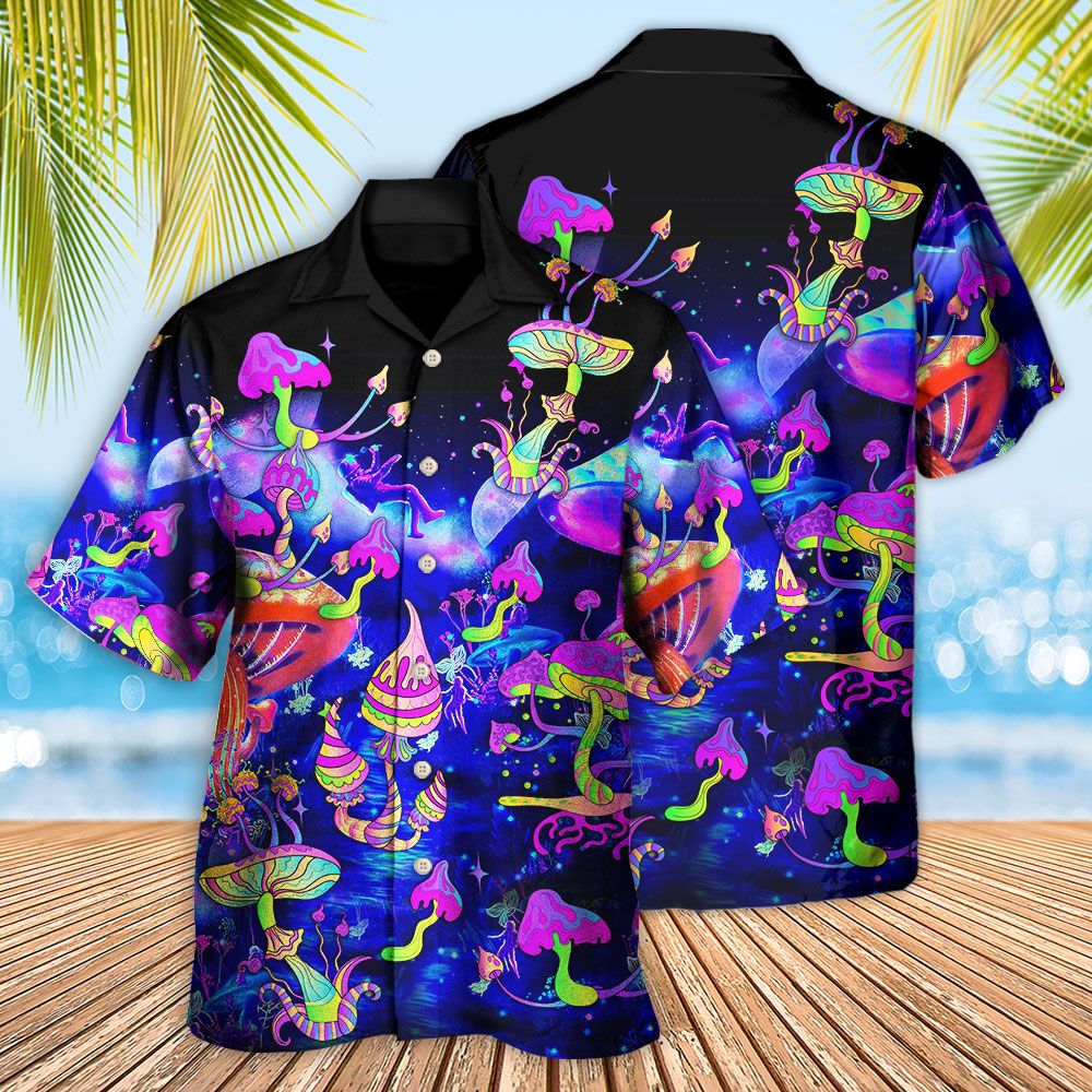 Hippie Mushroom Galaxy Neon Colorful Art Hawaiian Shirt
