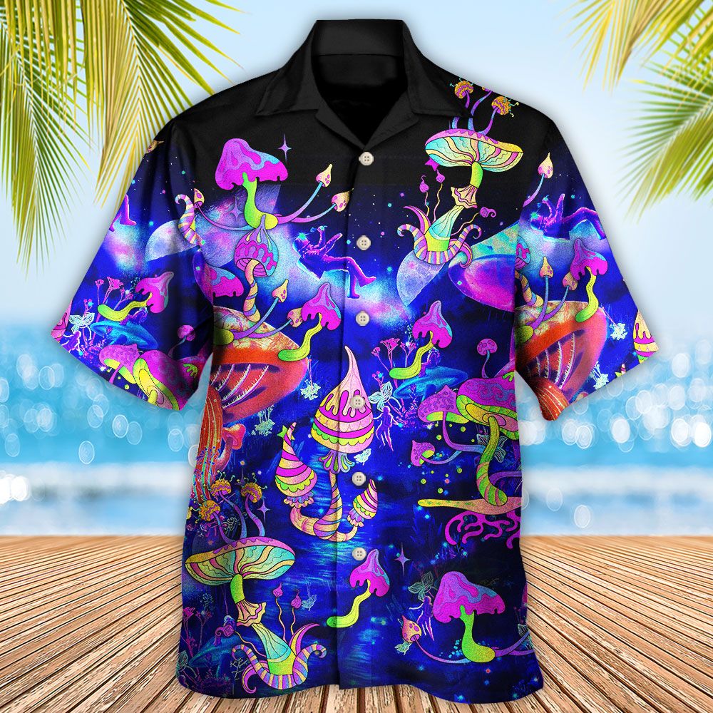 Hippie Mushroom Galaxy Neon Colorful Art Hawaiian Shirt