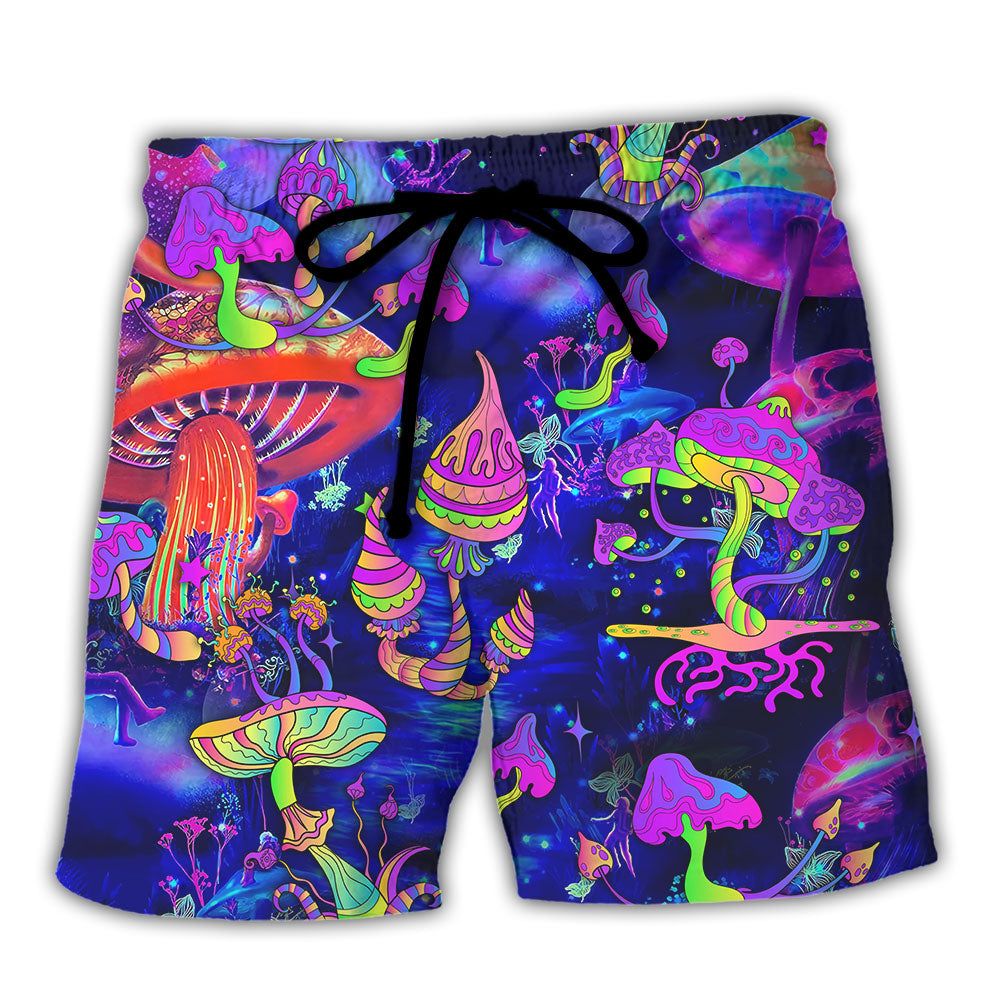 Hippie Mushroom Galaxy Neon Colorful Art Trendy Aloha Hawaiian Beach Shorts