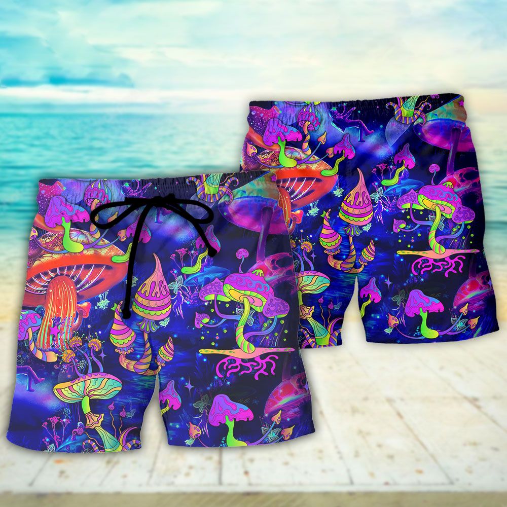 Hippie Mushroom Galaxy Neon Colorful Art Trendy Aloha Hawaiian Beach Shorts