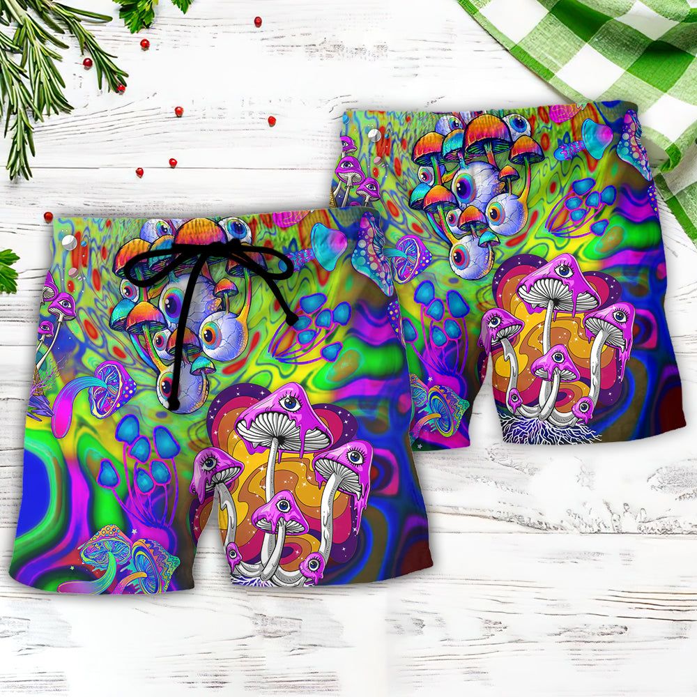 Hippie Mushroom Stay Trippy Little Hippie Colorful Trendy Aloha Hawaiian Beach Shorts
