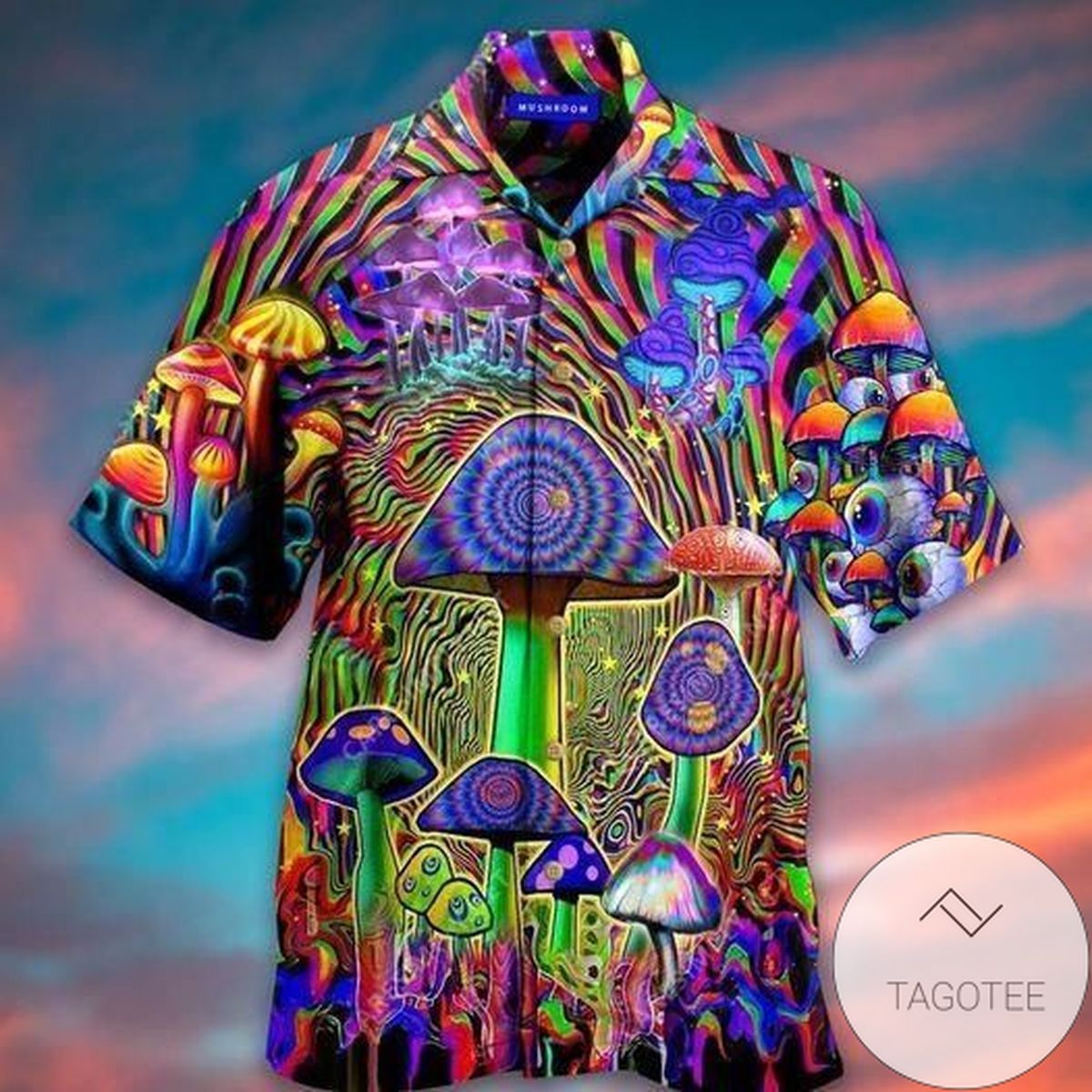 Hippie Mushrooms in Vibrant Colors Hawaiian Shirt Design