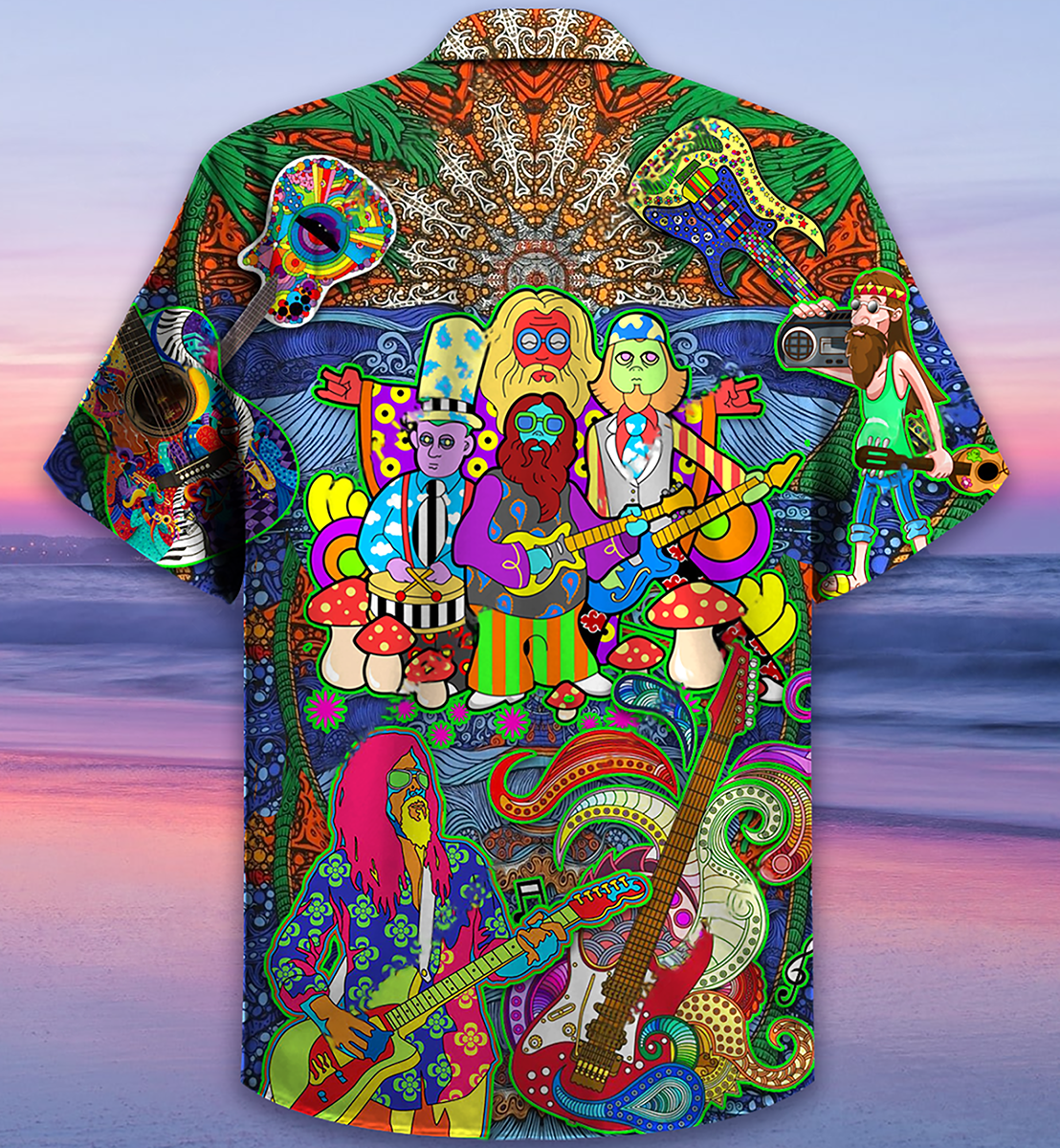 Hippie Music Electric Guitar Colorful Style Hawaiian Shirt