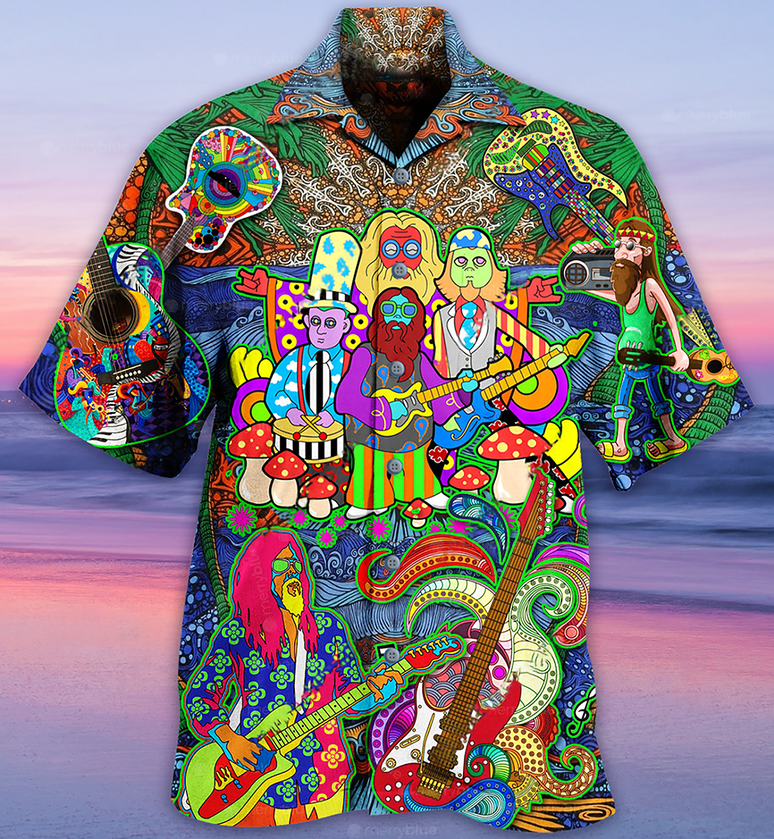 Hippie Music Electric Guitar Colorful Style Hawaiian Shirt