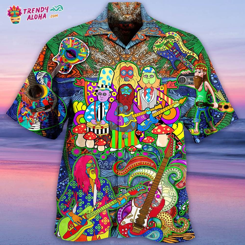 Hippie Music Electric Guitar Colorful Style Hawaiian Shirt – Trendy Aloha