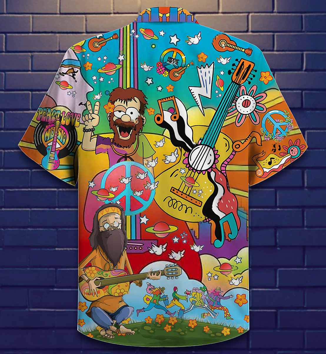 Hippie Music Guitar Peace Life Color Hawaiian Shirt