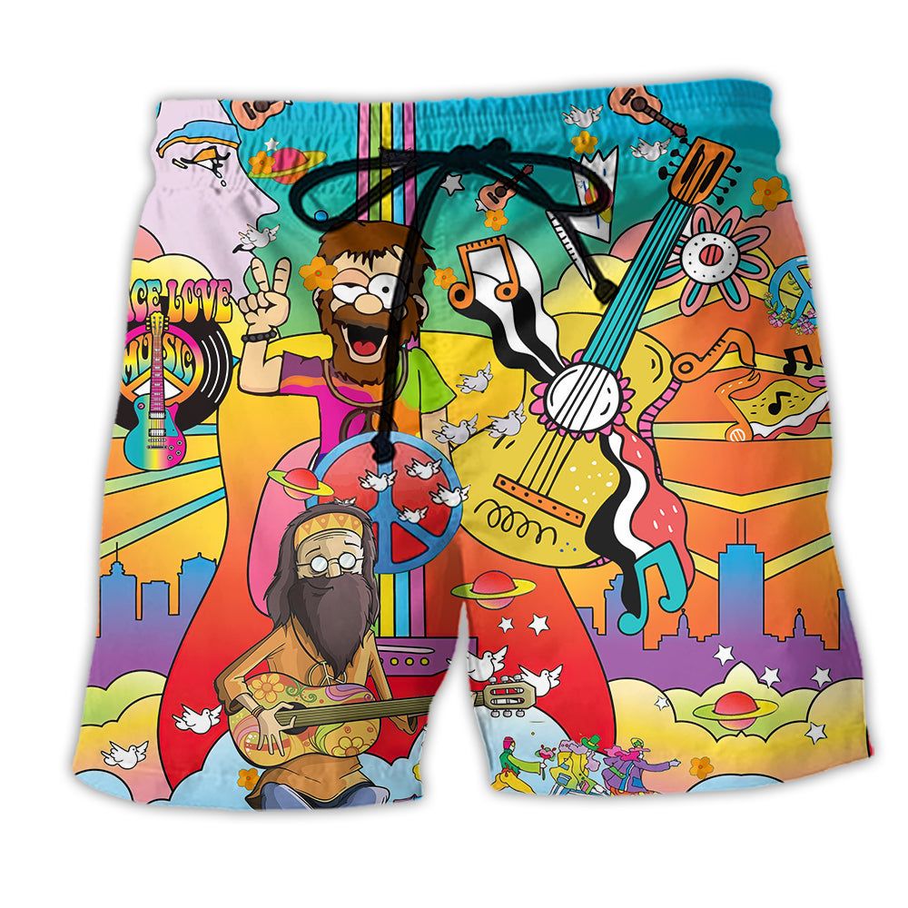 Hippie Music Guitar Peace Life Colorful Life Trendy Aloha Hawaiian Beach Shorts Hippie Music Guitar Peace Life Colorful Life Trendy Aloha Hawaiian Beach Shorts