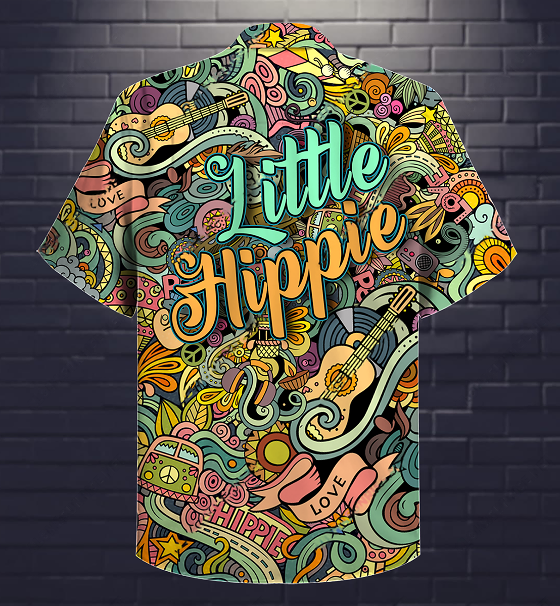 Hippie Music Love Guitar Peace Life Color Little Hippie Hawaiian Shirt