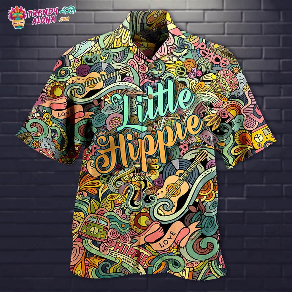 Hippie Music Love Guitar Peace Life Color Little Hippie Hawaiian Shirt – Trendy Aloha
