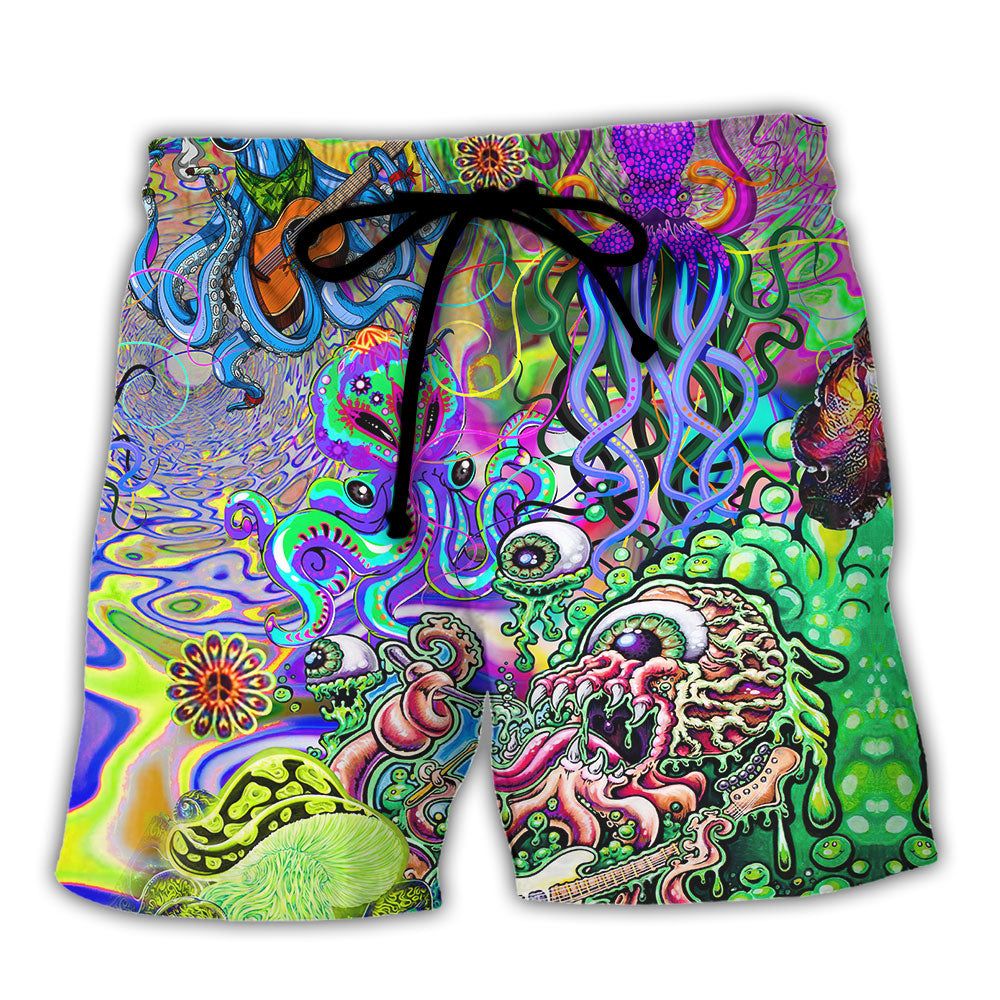 Hippie Octopus Love Music Trendy Aloha Hawaiian Beach Shorts Hippie Octopus Love Music Trendy Aloha Hawaiian Beach Shorts