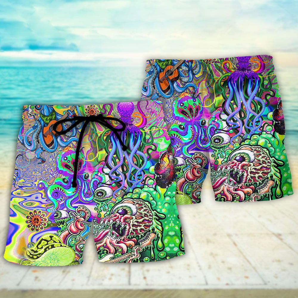 Hippie Octopus Love Music Trendy Aloha Hawaiian Beach Shorts
