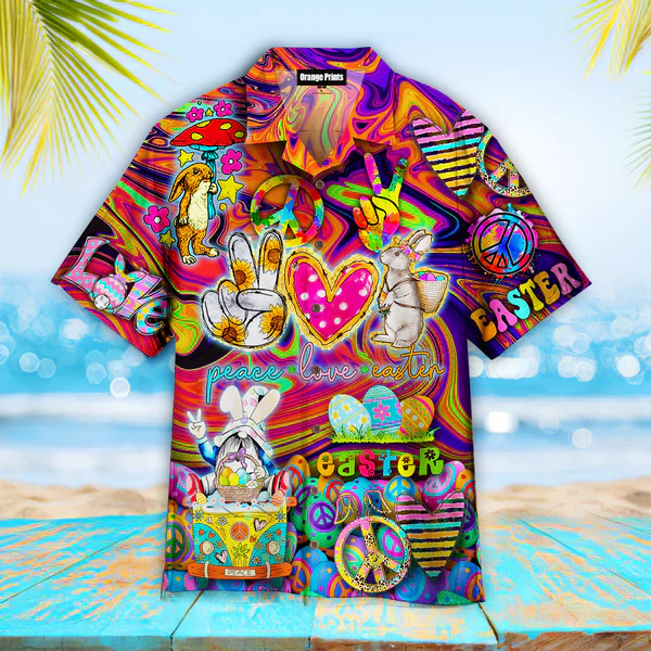 Hippie Peace Bunny Love Easter Day Trendy Hawaiian Shirt For