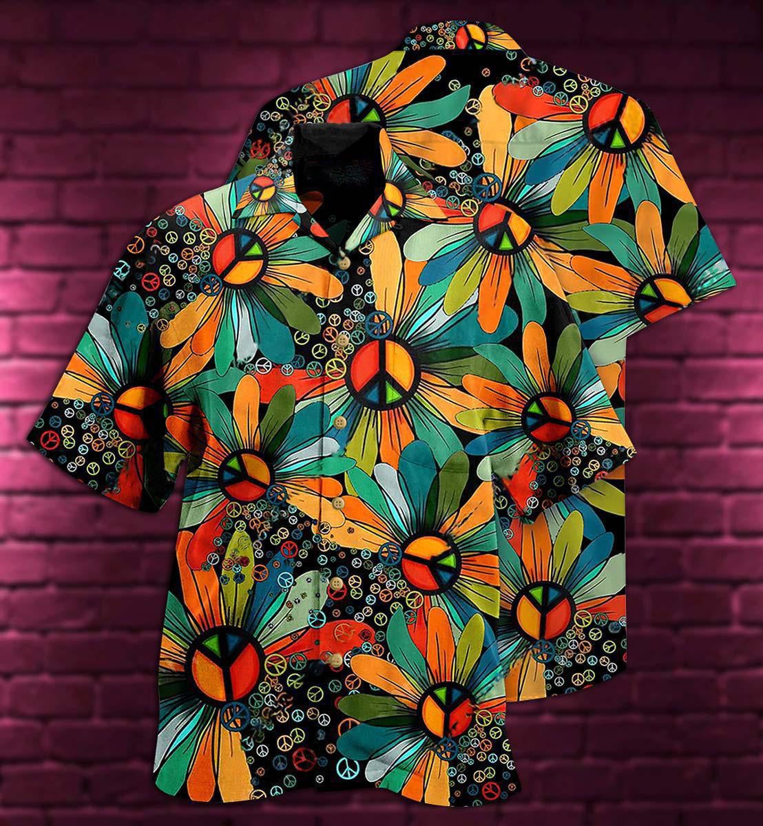 Hippie Peace Floral Style Hawaiian Shirt