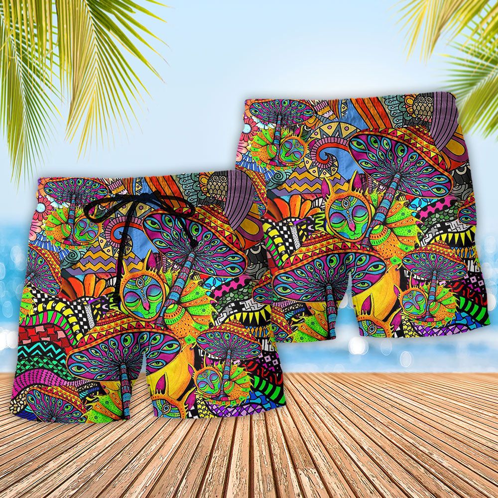 Hippie Peace Life Color Floral Trendy Aloha Hawaiian Beach Shorts