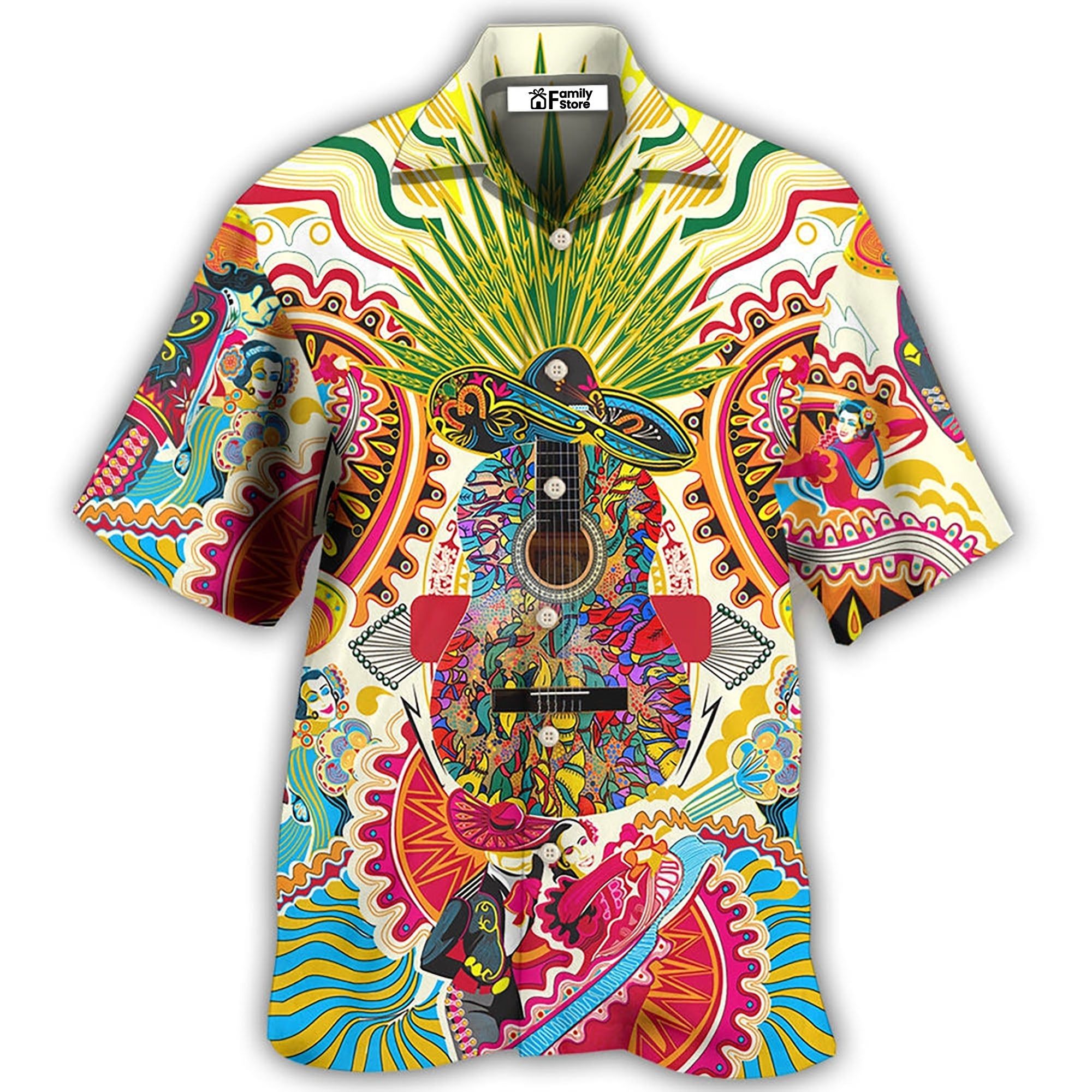 Hippie Peace Life Love Guitar Hawaiian Shirt
