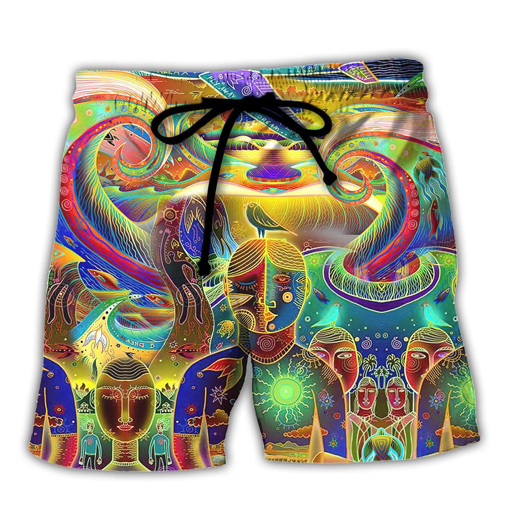 Hippie Peace Life Neon Color Amazing Trendy Aloha Hawaiian Beach Shorts Hippie Peace Life Neon Color Amazing Trendy Aloha Hawaiian Beach Shorts