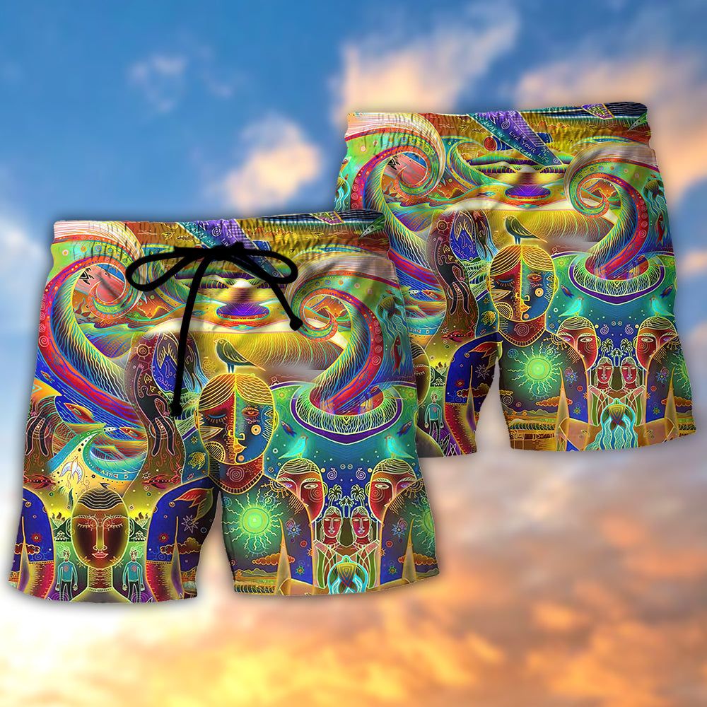 Hippie Peace Life Neon Color Amazing Trendy Aloha Hawaiian Beach Shorts