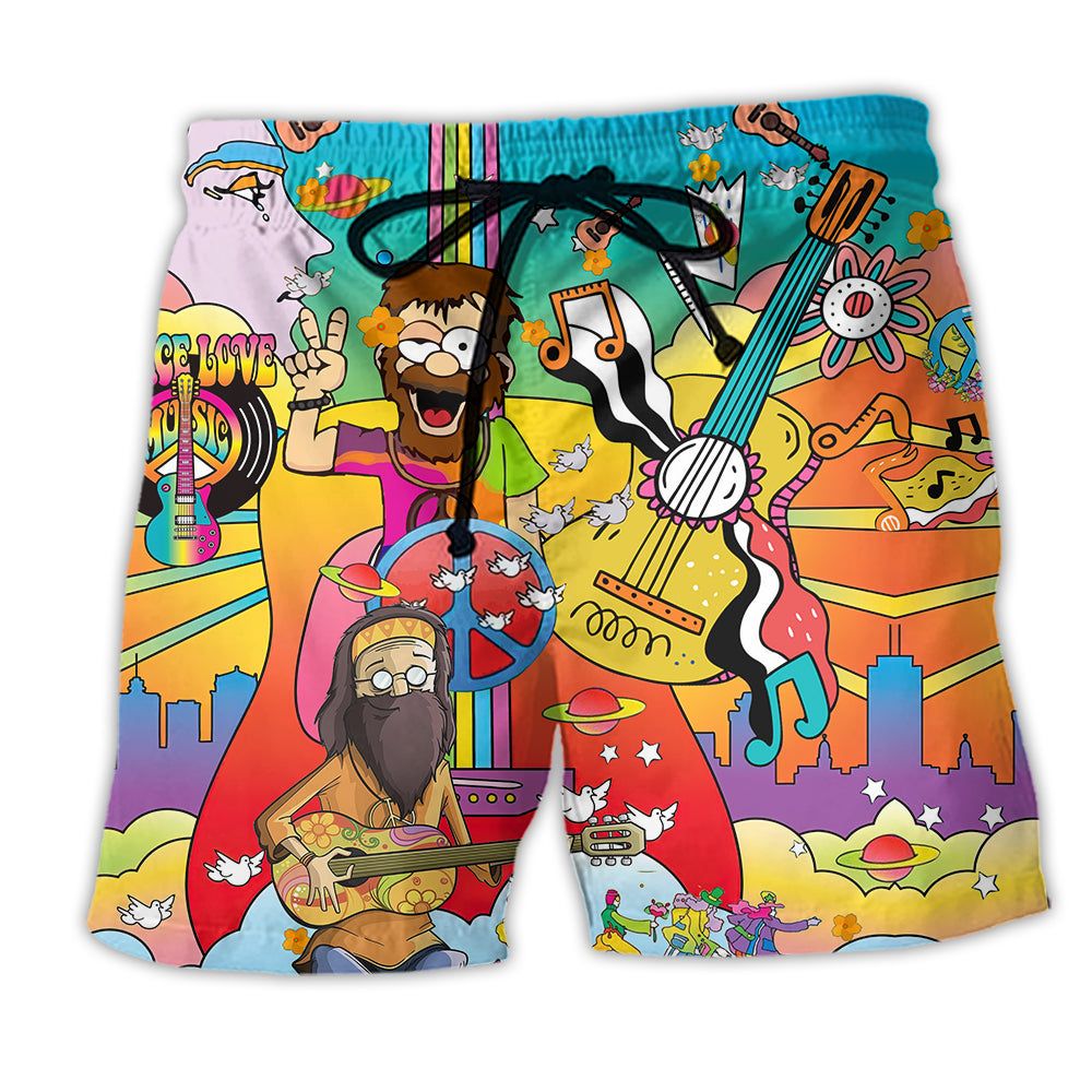 Hippie Peace Music Life Trendy Aloha Hawaiian Beach Shorts Hippie Peace Music Life Trendy Aloha Hawaiian Beach Shorts