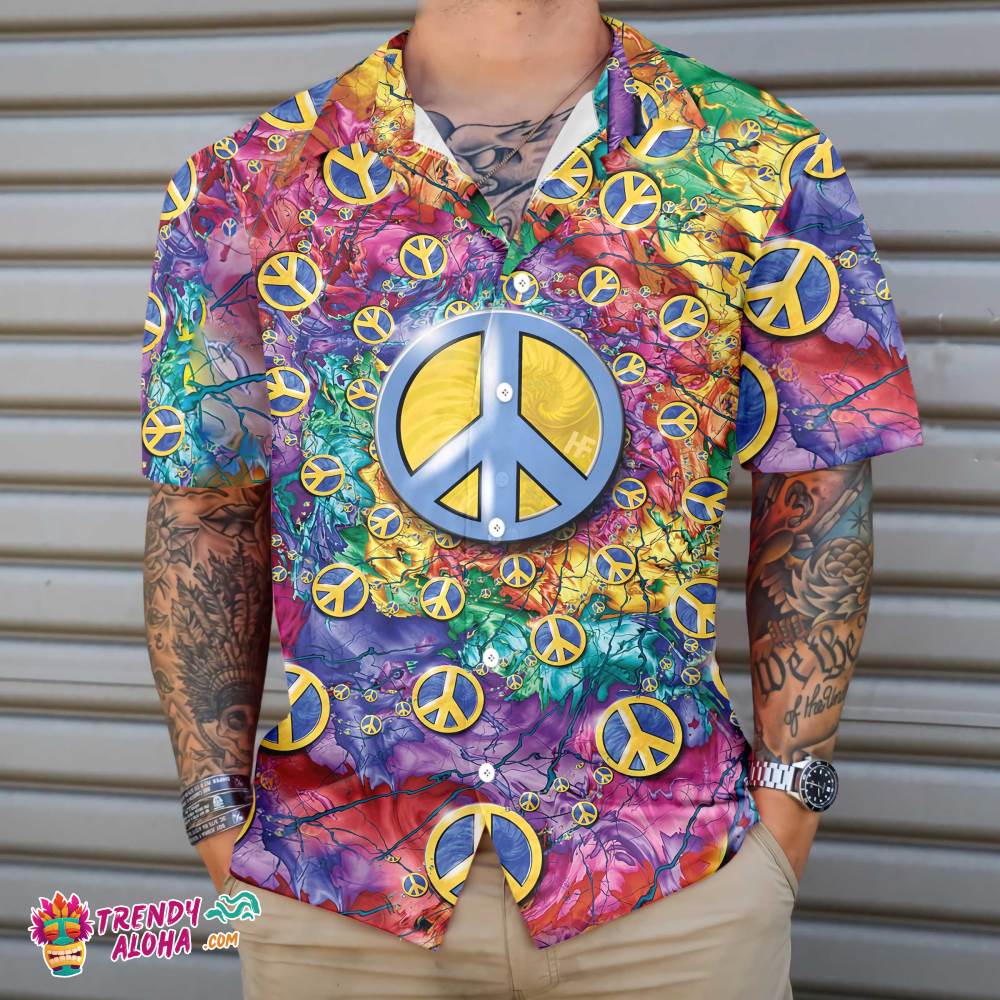 Hippie Peace Sign Hawaiian Shirt, Colorful Hippie Sign Shirt, Best Hippie Gift Ideas